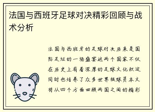法国与西班牙足球对决精彩回顾与战术分析